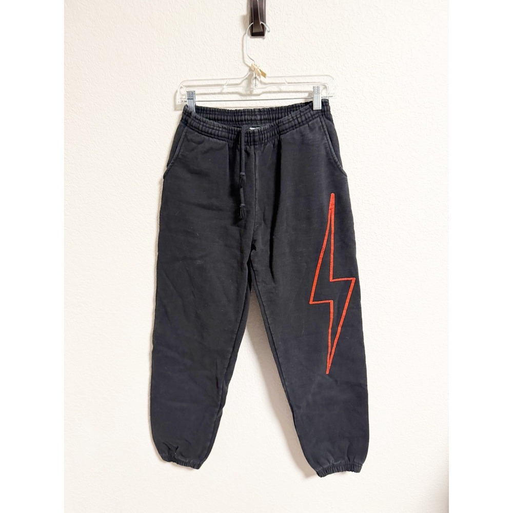 Shadow Hill USA Lightning Bolt‎ Jogger Sweatpants Drawstring Fleece Black Medium
